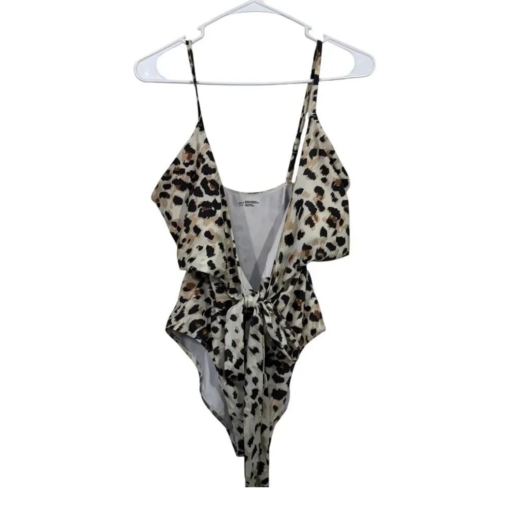 Aerie Leopard Print Wrap One Piece Full Coverage Swimsuit